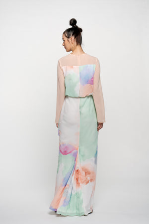 Hera Peach Watercolour Print Dress
